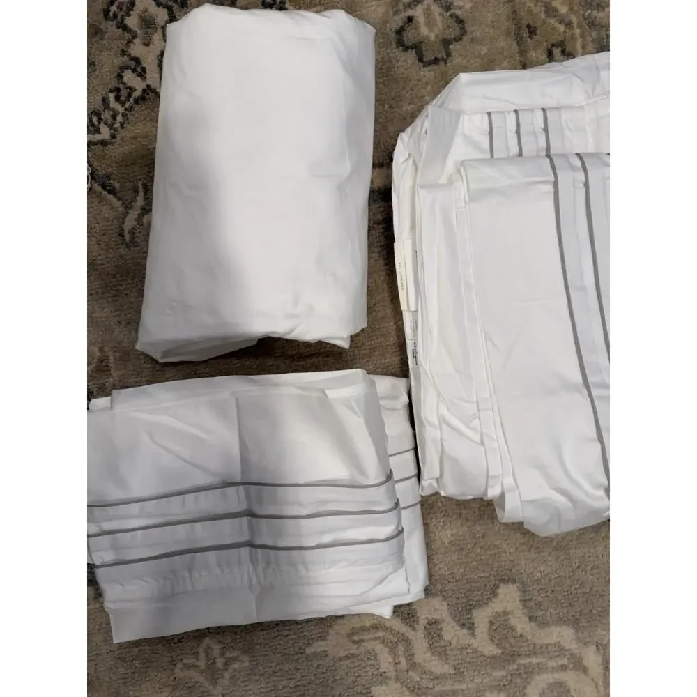 Boll & Branch Signature Triple Pleat Organic Cotton Sheet Set White Pewter Queen